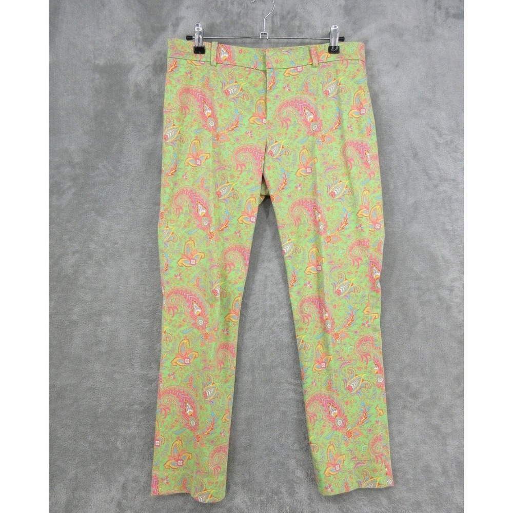 Ralph Lauren Pants Womens 4 Green Pink Paisley Straight Leg Chino Boho Vibrant